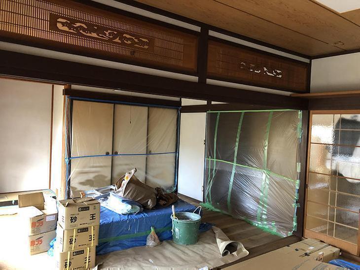 和室二部屋のじゅらく壁の下塗り工事が終わりました！上塗りが楽しみです！担当：中村太亮