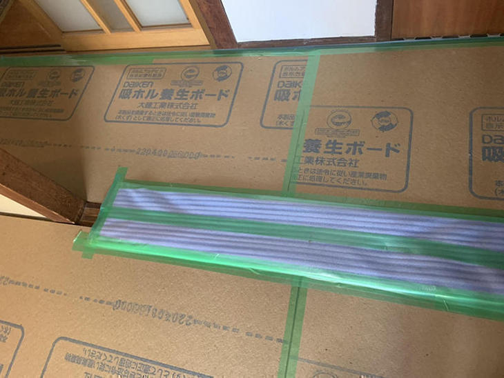 工事をする前に床の養生作業を行いました！びっちり養生して床を守ります！【野洲店】野々下