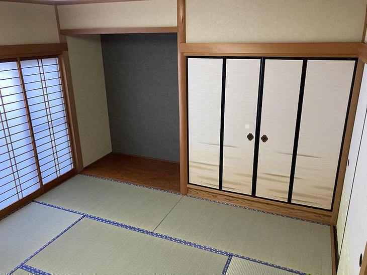 聚楽壁をクロスに変えて、畳を表替えしました。和室が完成です！【野洲店】小畑