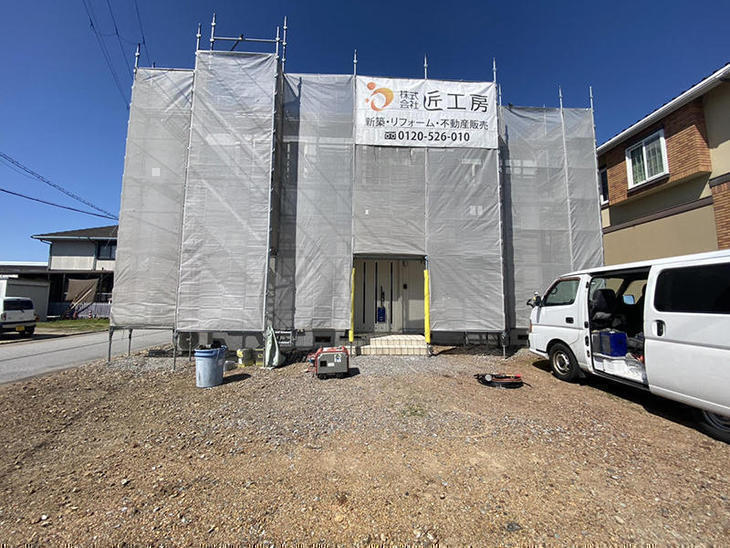 足場組立、高圧洗浄完了しました。【湖東湖北店】早川・村島