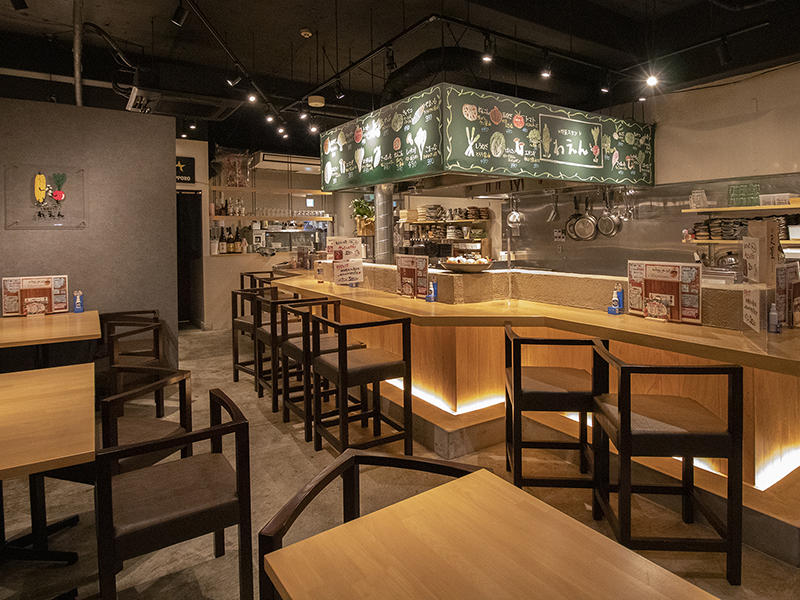 お野菜スタンドわえん様飲食店 間接照明で落ち着いた空間に|滋賀や京都で開業するなら匠工房
