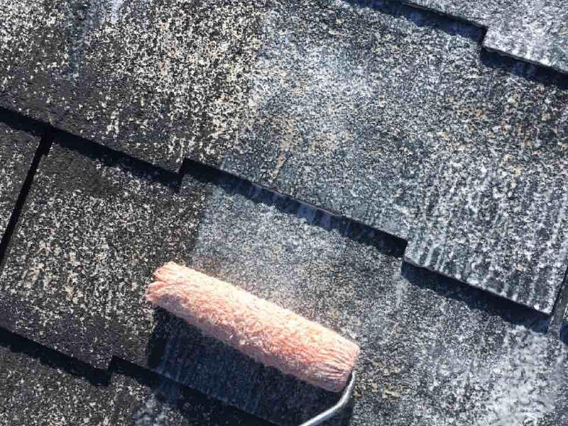 屋根リフォーム施工中 屋根 下塗り 水谷ペイント スラリー液化プライマー|滋賀でリフォームするなら匠工房